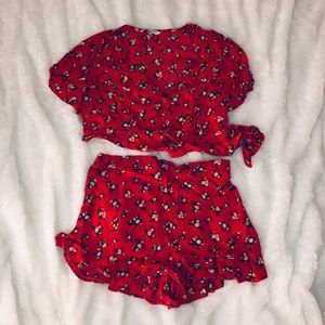AE Floral Red Crop Top and Short Set (SHORTS)